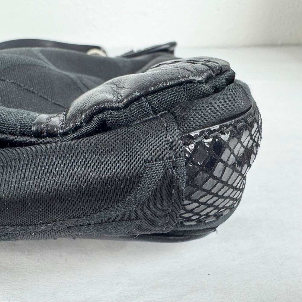 Coach Signature Jacquard flap Shoulder Bag Black Snakeskin Trim - Picture 7 of 9